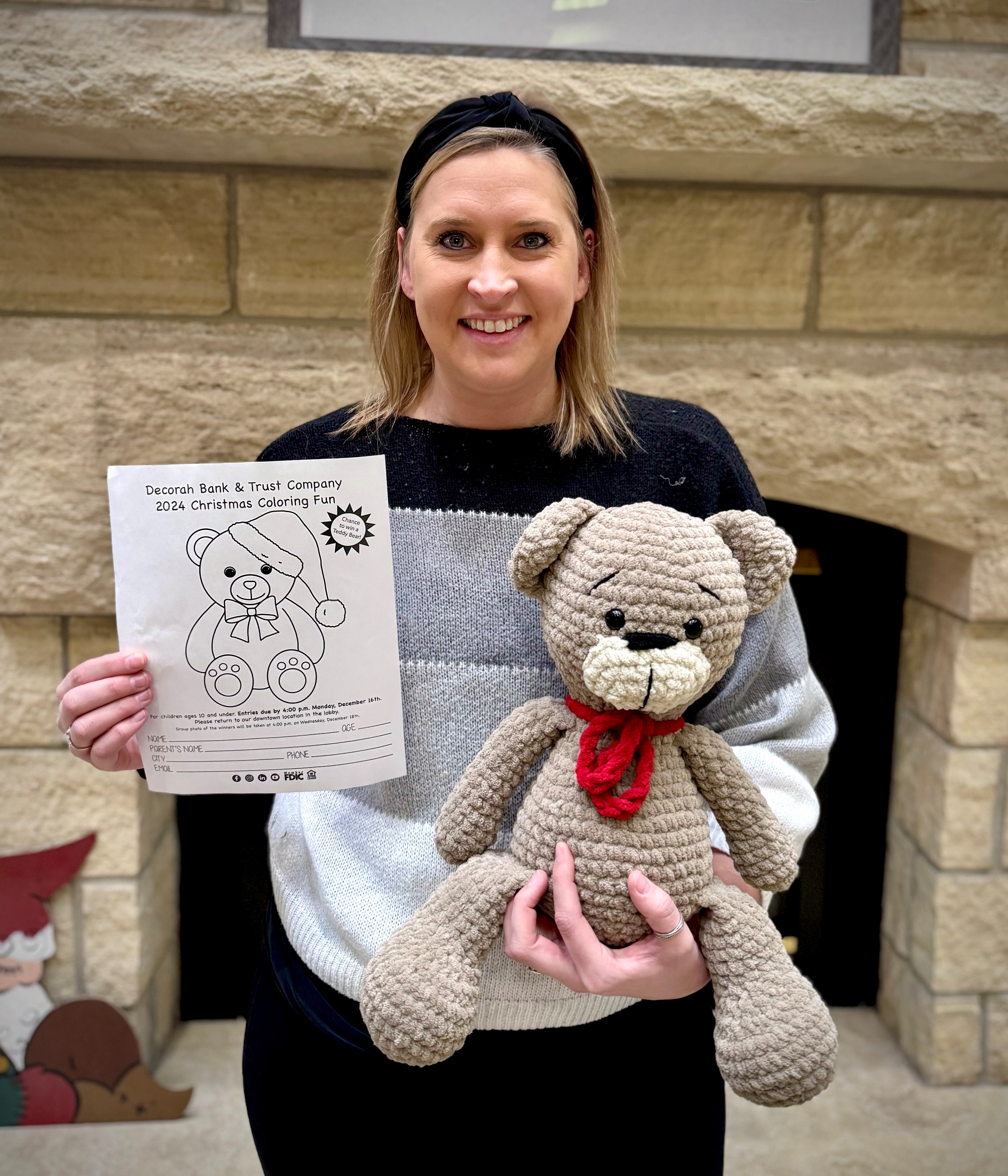 Bree Wilhelm with hand-crocheted teddy bears Bree Wilhelm with hand-crocheted teddy bears