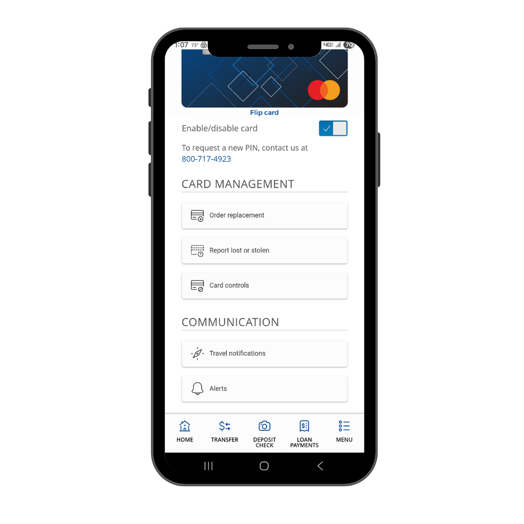 card controls screenshot on a mobile device card controls screenshot on a mobile device