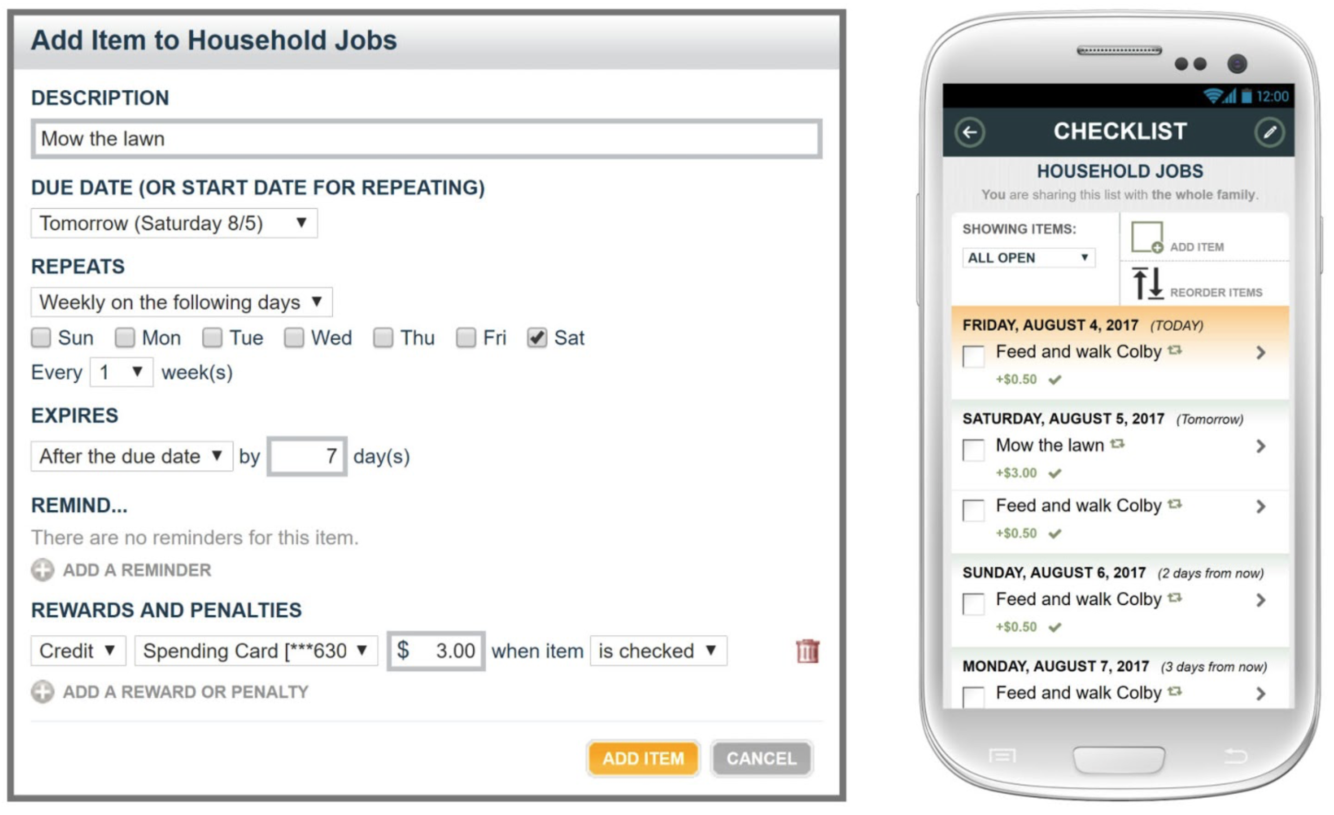 Screenshot of household jobs Screenshot of household jobs