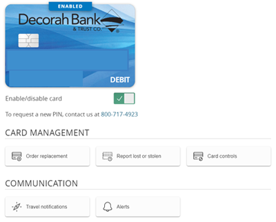 debit card screen shot